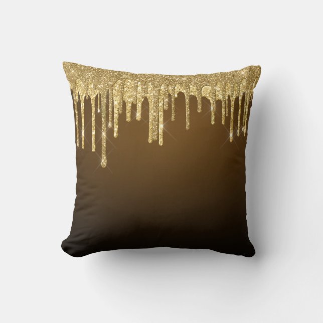 Almofada Glitter de Feriados de Natal Dourados (Frente)