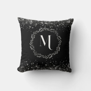 Almofada Glitter De Prata E Elegante Preto Monograma