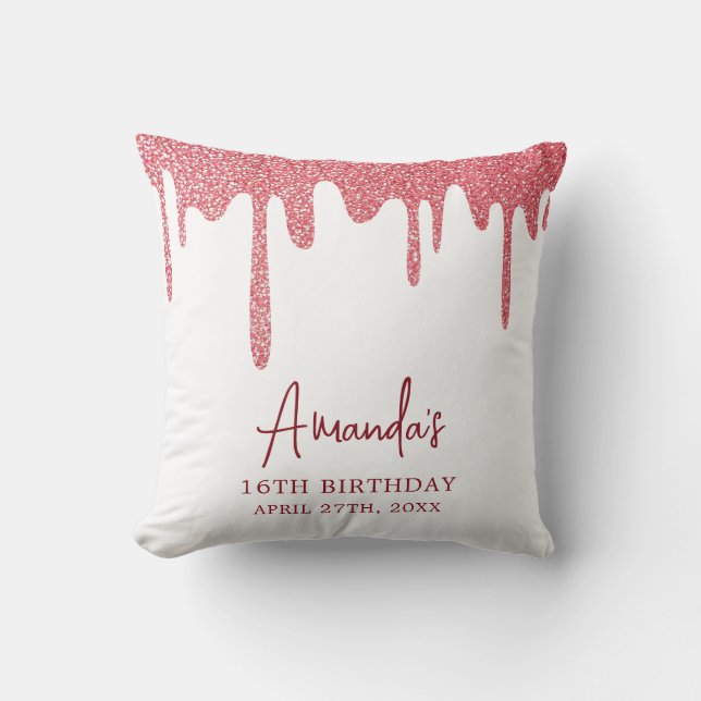 Almofada Glitter Dourado de Rosa chic Doce 16 Aniversário (Frente)