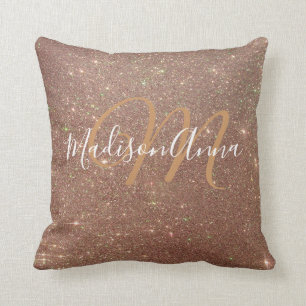 Almofada Glitter Dourado de Rosa Faux 3 com Monograma e Nom