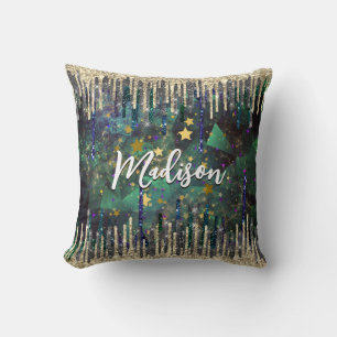 Almofada Glitter dourado de turquesa verde-chic gota a mono
