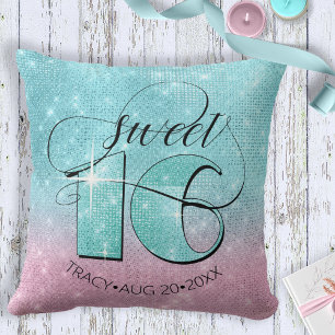 Almofada Glitter e Shine Sweet 16 Teal/Pink ID675