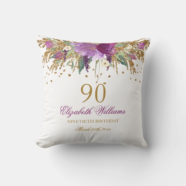 Almofada Glitter Floral Amethyst Reluzente Aniversário de 9 (Frente)