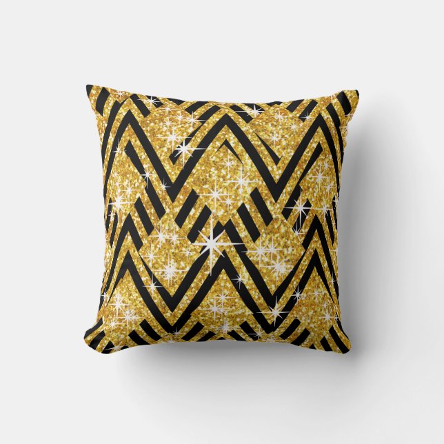 Almofada Glitter Geo Chevron Bling| ouro (Frente)