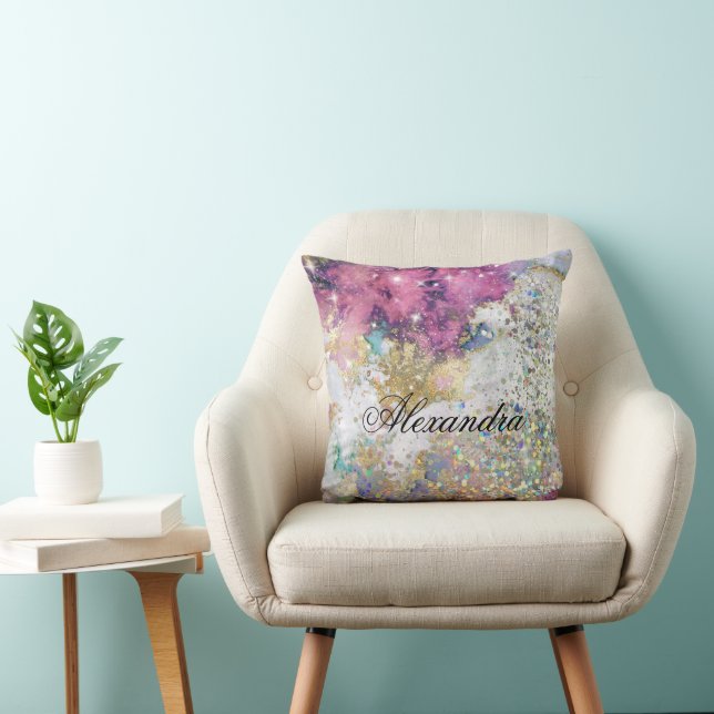 Almofada Glitter Glitter Dourado Marble da Galáxia Roxo Per (Cadeira)