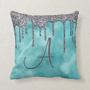 Almofada Glitter Glitter Glitter de Prata de Teal Girly Mon