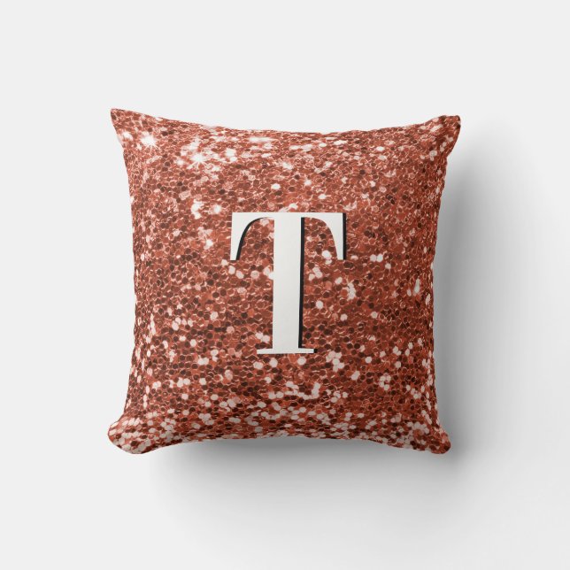 Almofada Glitter Monogramado Chunky de Cobre (Frente)