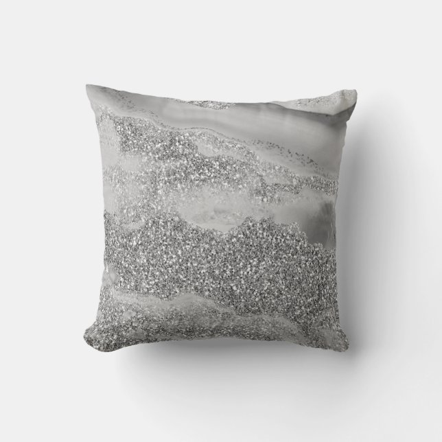 Almofada Glitter Prata Cinza Luxo Geodo de Ágata (Frente)