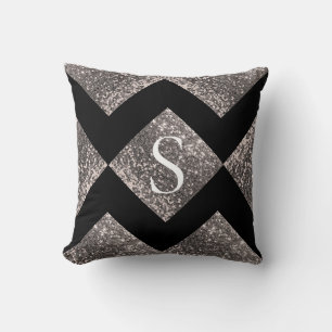 Almofada Glitter Preto Monograma Negro Bling Chic