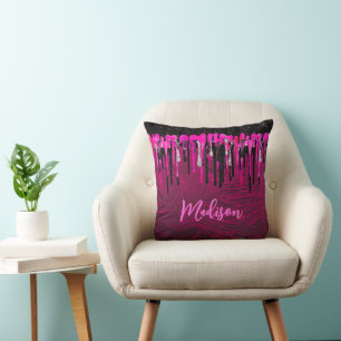Almofada Glitter preto rosa quente quente pia pinga monogra