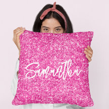 Glitter Rosa Quente Branco Script Pincel