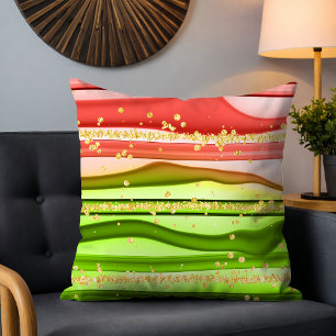 Almofada Glitter verde-Abstrato verde-chic Onda Dourada com