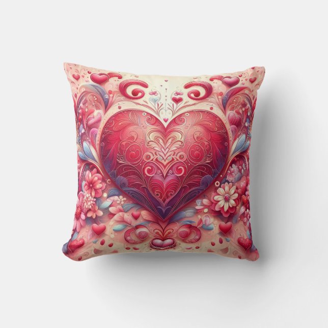 Almofada Glittering Swirl Pink Heart Throw Pillow (Frente)