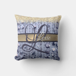 Almofada Glittery Blue Monograma de Miçangas