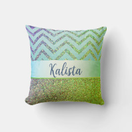 Almofada Glittery Green and Purple Chevron Personalizado