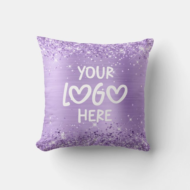 Almofada Glittery Lavender Faux Foil Business Logo (Frente)