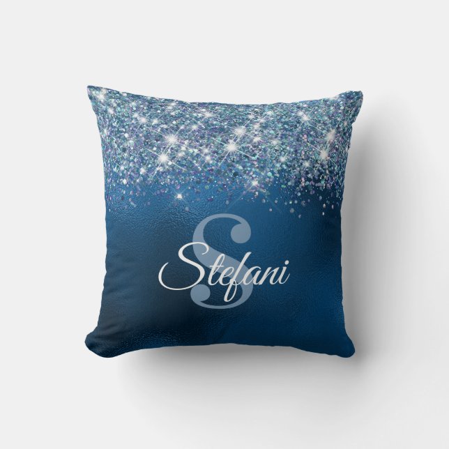 Almofada Glittery Royal Blue Foil Nome Individual (Frente)