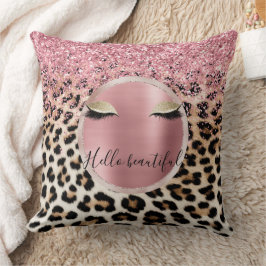 Almofada Glitzy Cor de rosa Leve Dourada Eyelashes Leopardo