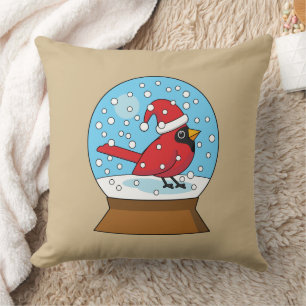 Almofada Globo de Neve com Cardeal Vermelho Bonito