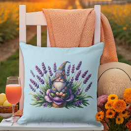 Almofada Gnome de Aquarela e Flores Roxas