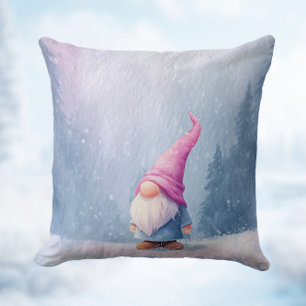 Almofada Gnome do Inverno de Chapéu Rosa