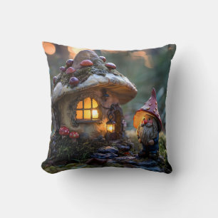 Almofada Gnome e uma casa de cogumelos, design de fantasia
