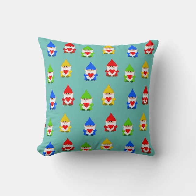 Almofada Gnominho multicolorido fofo em azul turquesa (Frente)