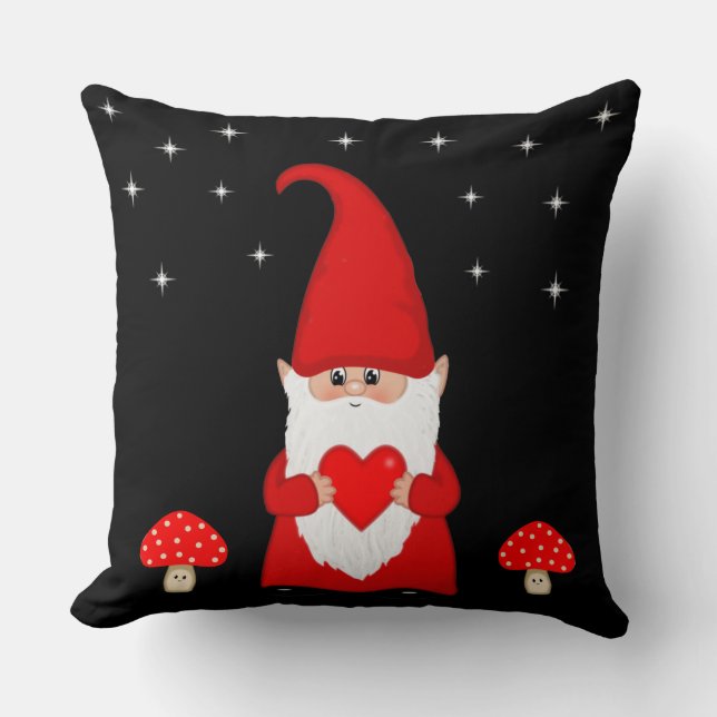 Almofada Gnomo de Natal Fofo em Preto (Frente)