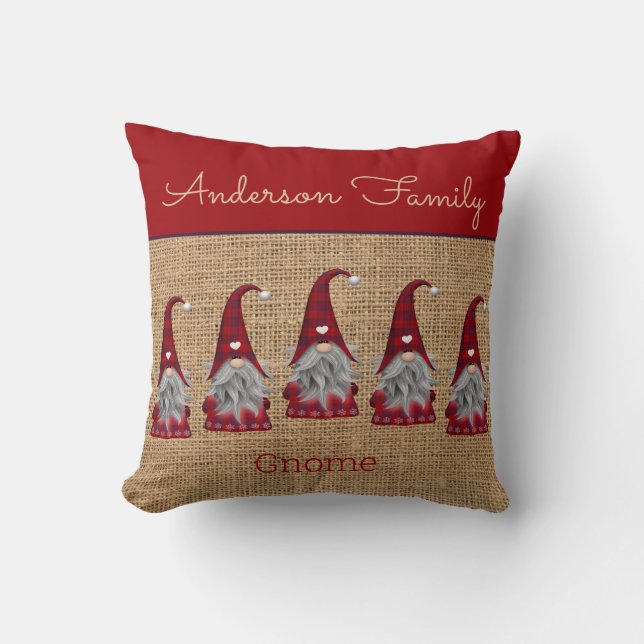 Almofada Gnomo de Natal Personalizado Rústico Fofo Elfo (Frente)