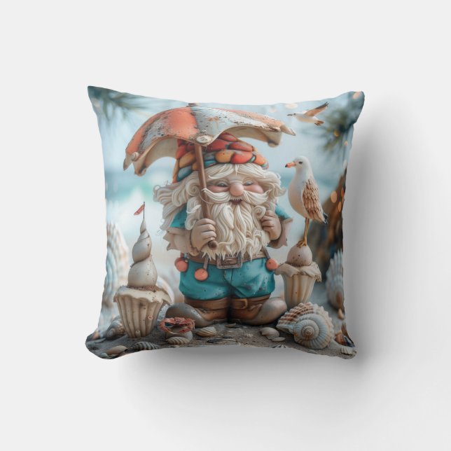 Almofada Gnomo de praia com um guarda-chuva (Frente)