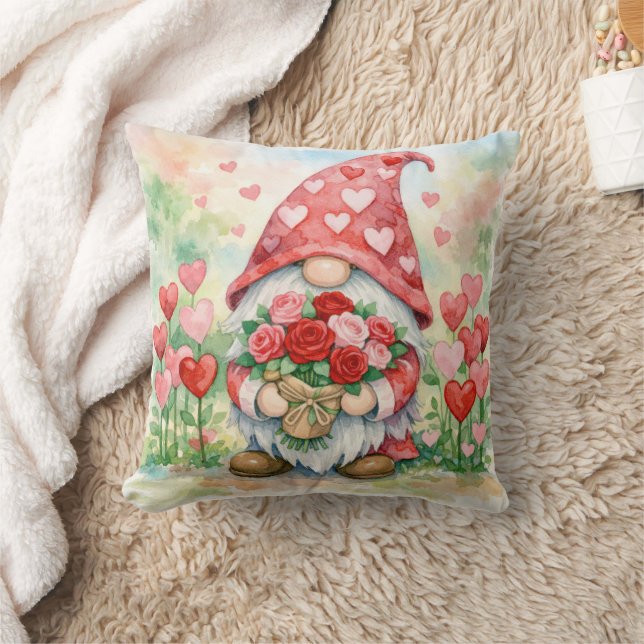 Almofada Gnomo do Dia dos Namorados com Rosas Vermelhas (Cobertor)