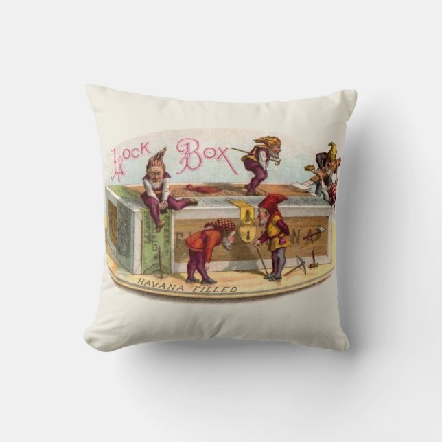 Almofada Gnomos da Caixa de Cigarros Vintage (Frente)