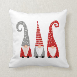 Almofada Gnomos de Natal Escandinavos Vermelho Cinza Branco