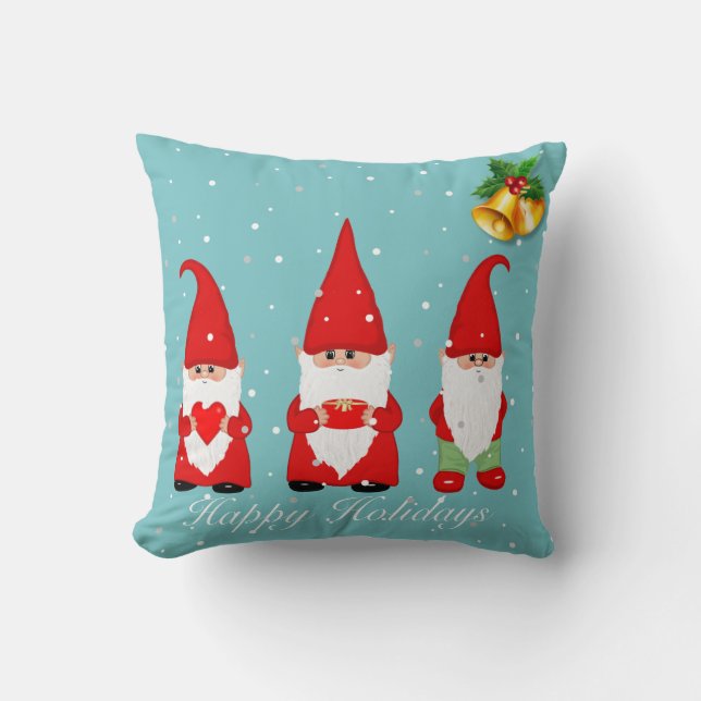 Almofada Gnomos de Natal & Sininhos em Azul Claro (Frente)
