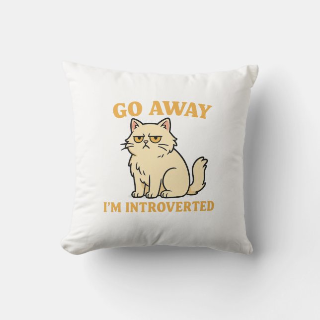 Almofada Go Away I'm Introverted – Funny Cat Shirt (Frente)
