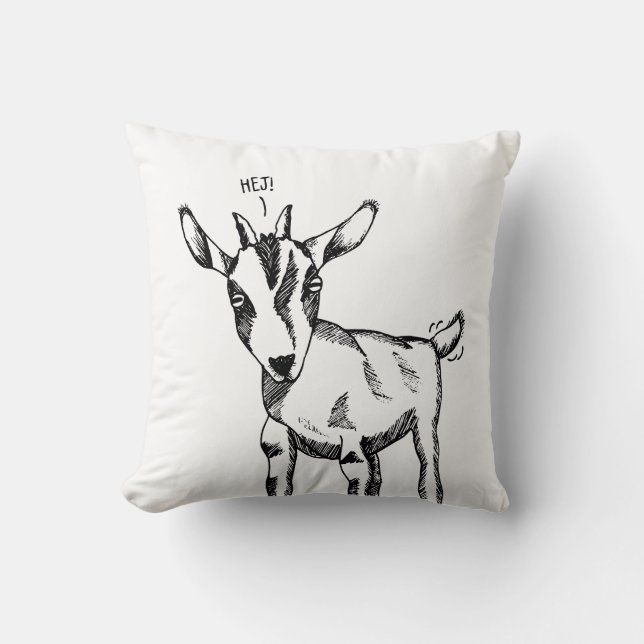 Almofada Goat Sketch dizendo "Hej!" (Frente)
