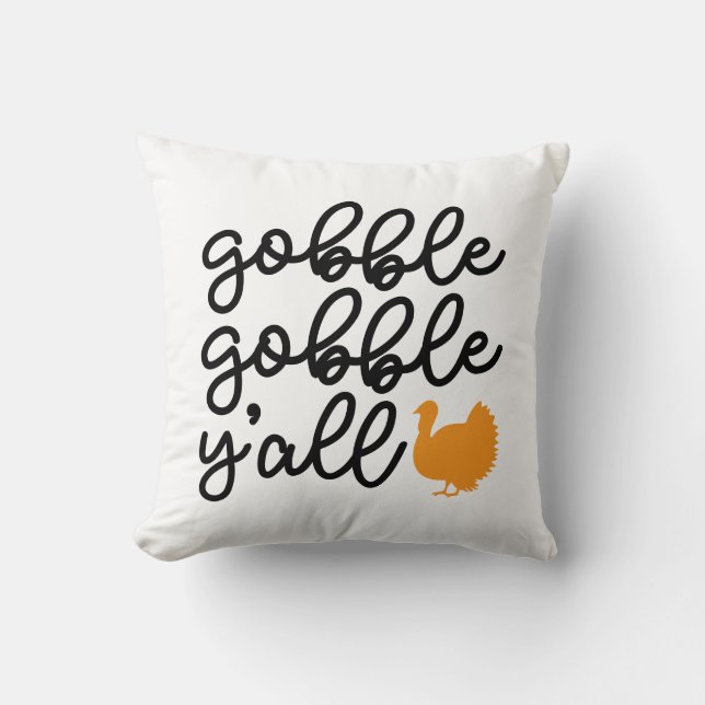 Almofada Gobble Gobble Y'all com a Turquia (Frente)