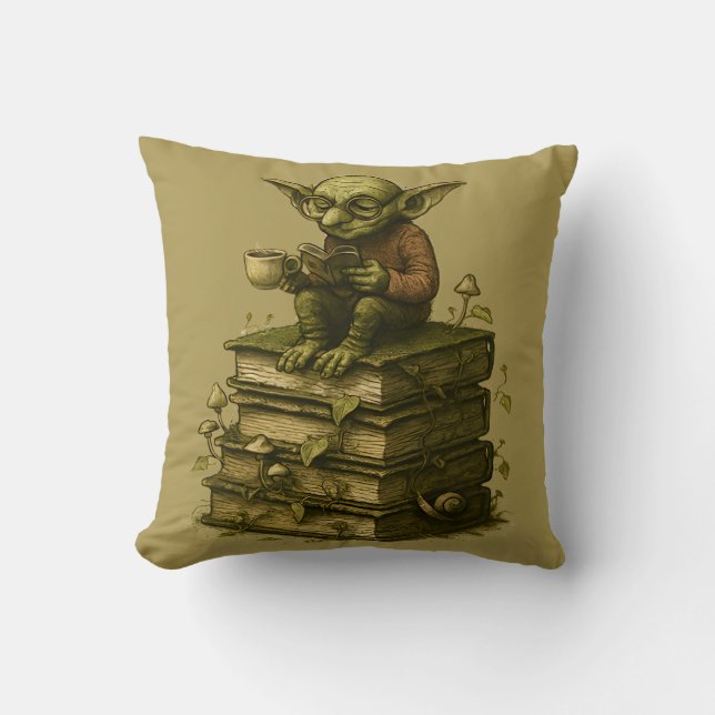 Almofada Goblincore Bookworm Mushroom Fantasy (Frente)