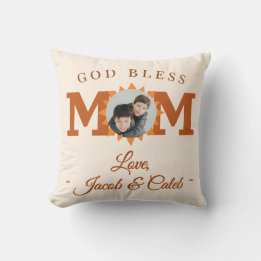 Almofada God Bless Mom Sunflower Kids Photo Throw Pillow