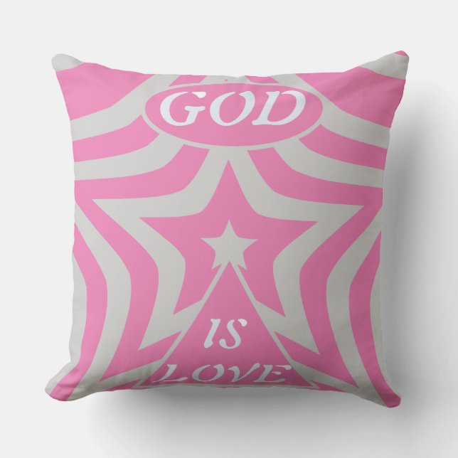 Almofada "God Is Love" Pastel Pink & Gray Star Christian (Frente)