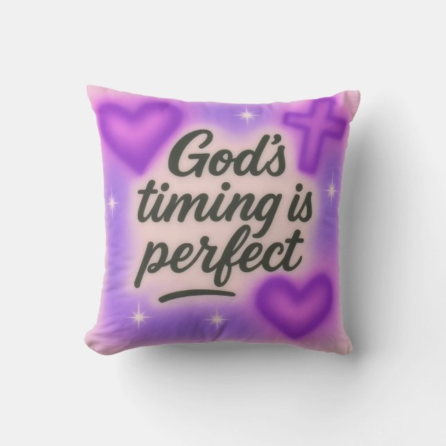 Almofada god's timing is perfect airbrush retro 90s purple  (Frente)