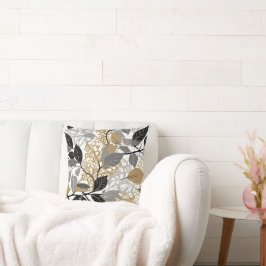 Almofada Gold, Black and Grey Leaf Vine Design