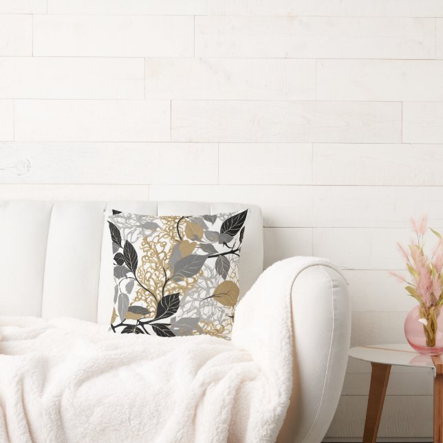 Almofada Gold, Black and Grey Leaf Vine Design (Sofá)