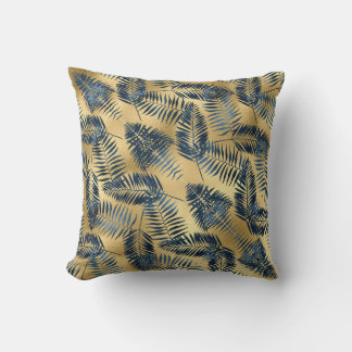Almofada Gold Blue Palm Leaf Throw Pillow 