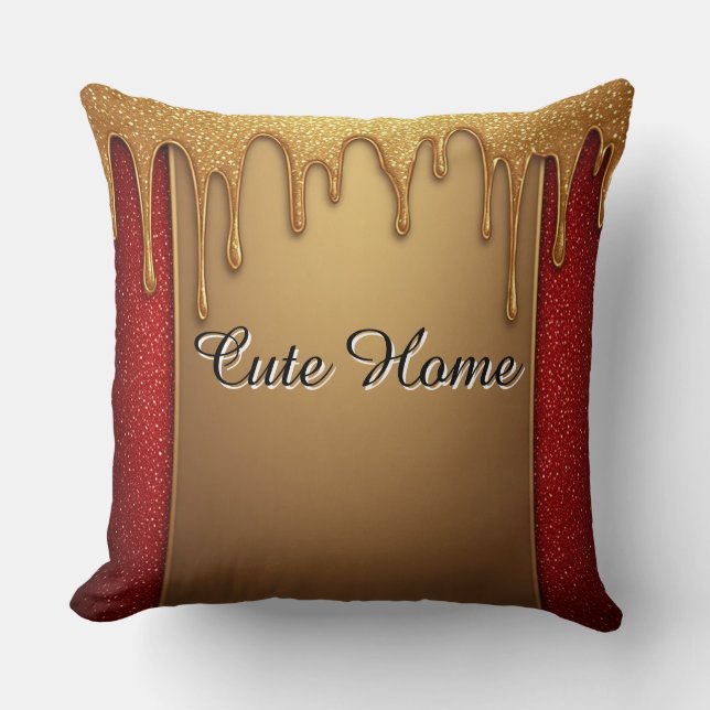 Almofada Gold Dripping Glitter Gift On Red Sparkle Backgro (Frente)
