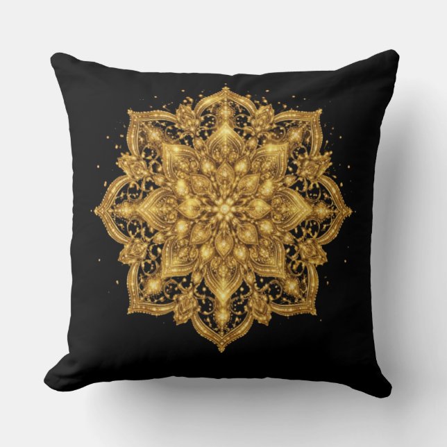 Almofada Gold Mandala Pillow Luxury Decorative Throw  (Frente)