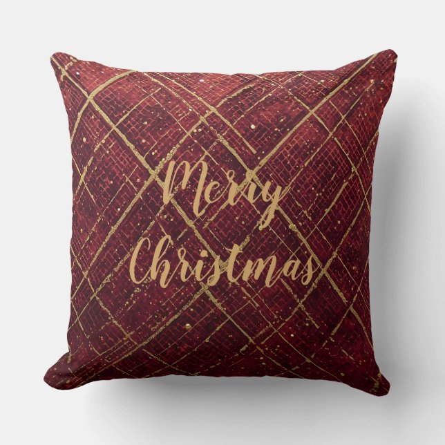 Almofada Gold Red Cross Pattern, Gold Merry Christmas (Frente)