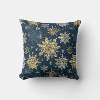Almofada Gold Snowflakes Blue Winter Christmas 