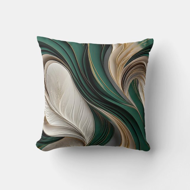Almofada Golden Air – Emerald & Gold Flowing Abstract (Frente)