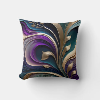 Almofada Golden Bloom - Deep Purple and Teal Abstract Flora